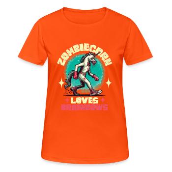 Zombie Einhorn Liebhaber Lustiger Halloween Spruch - Frauen T-Shirt atmungsaktiv - Neonorange - Vorne - AI Model Female 172 dark (172cm)
