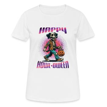 Happy Howl-oween Funny Halloween Dog Saying - Women's Breathable T-Shirt - white - Front - AI Model Female 172 dark (172cm)