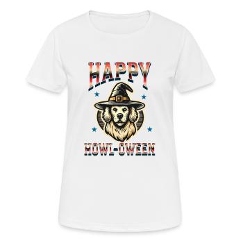 Happy Howl-Oween Funny Halloween Dog Saying - Women's Breathable T-Shirt - white - Front - AI Model Female 172 dark (172cm)