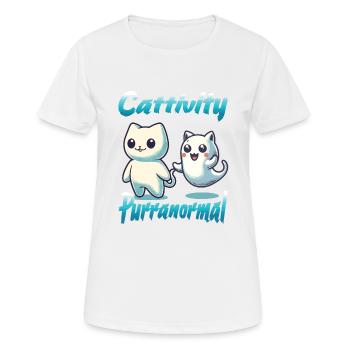 Funny Halloween Outfit with Cute Ghosts Cats - Women's Breathable T-Shirt - white - Front - AI Model Female 172 dark (172cm)