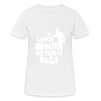 Check Out My Fun Bags - Frauen T-Shirt atmungsaktiv - Weiß - Vorne - AI Model Female 172 dark (172cm)