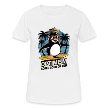 L’optimisme vous va bien Pingouin surfeur - T-shirt respirant Femme - blanc - Devant - AI Model Female 172 dark (172cm)