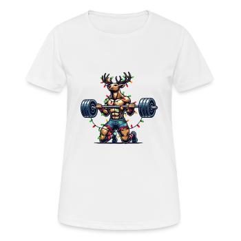 Weihnachtlicher Bodybuilder Rentier Kraft - Frauen T-Shirt atmungsaktiv - Weiß - Vorne - AI Model Female 172 dark (172cm)