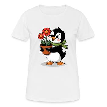 Pingouin avec pot de fleurs dans le jardin pour jardinier - T-shirt respirant Femme - blanc - Devant - AI Model Female 172 dark (172cm)