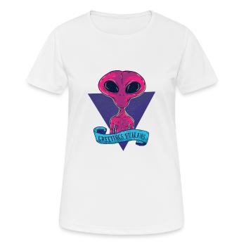 Alien Ufo Greeting Humans Cadeau De Dessins Animés - T-shirt respirant Femme - blanc - Devant - AI Model Female 172 dark (172cm)