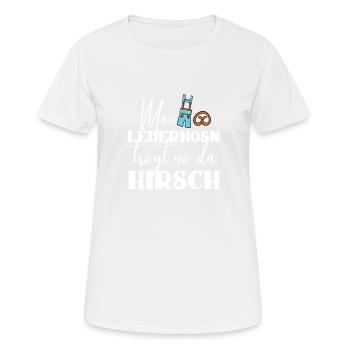 Pantalon en cuir bière Fêter cerf - T-shirt respirant Femme - blanc - Devant - AI Model Female 172 dark (172cm)