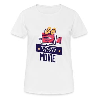 Hollywood Studio Movie mit alter Filmkamera retro - Frauen T-Shirt atmungsaktiv - Weiß - Vorne - AI Model Female 172 dark (172cm)