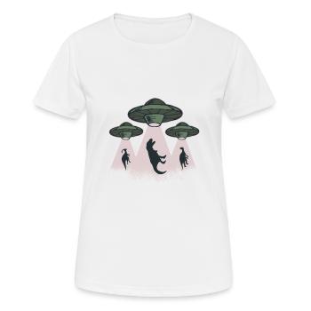 Ufo Dinosaurier werden entführt von Ufo alien - Frauen T-Shirt atmungsaktiv - Weiß - Vorne - AI Model Female 172 dark (172cm)