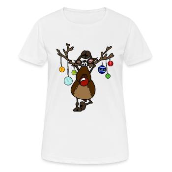 Rentier mit roter Nase Yogaposition Weihnachtmotiv - Frauen T-Shirt atmungsaktiv - Weiß - Vorne - AI Model Female 172 dark (172cm)