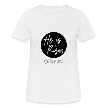 HE IS RISEN & Christliche Klamotten | Auferstehung - Frauen T-Shirt atmungsaktiv - Weiß - Vorne - AI Model Female 172 dark (172cm)