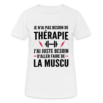 thérapie muscu / humour musculation - T-shirt respirant Femme - blanc - Devant - AI Model Female 172 dark (172cm)