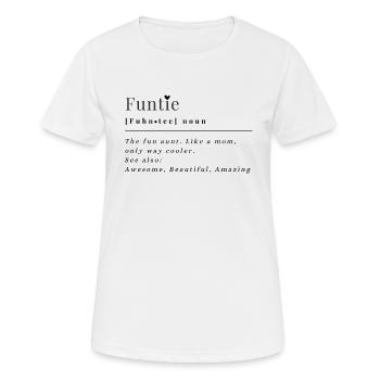 Funtie – Pour toutes les tantes cool et drôles - T-shirt respirant Femme - blanc - Devant - AI Model Female 172 dark (172cm)