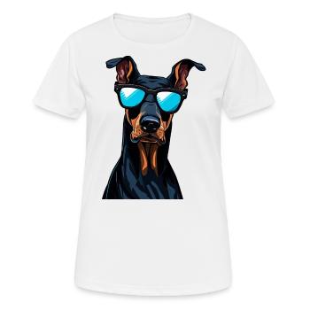 Doberman Wearing Sunglasses - Women's Breathable T-Shirt - white - Front - AI Model Female 172 dark (172cm)