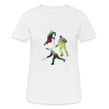 Eishockey, Hockey, Graffiti, bunt, stencil - Frauen T-Shirt atmungsaktiv - Weiß - Vorne - AI Model Female 172 dark (172cm)