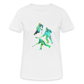Eishockey, Hockey, Graffiti, bunt, stencil - Frauen T-Shirt atmungsaktiv - Weiß - Vorne - AI Model Female 172 dark (172cm)
