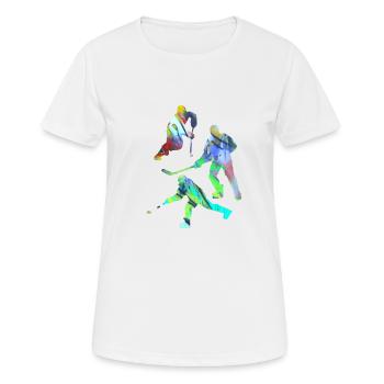 Eishockey, Hockey, Graffiti, bunt, stencil - Frauen T-Shirt atmungsaktiv - Weiß - Vorne - AI Model Female 172 dark (172cm)