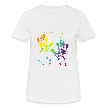 Bunte Hände, Hände, bunt, LGBT - Frauen T-Shirt atmungsaktiv - Weiß - Vorne - AI Model Female 172 dark (172cm)