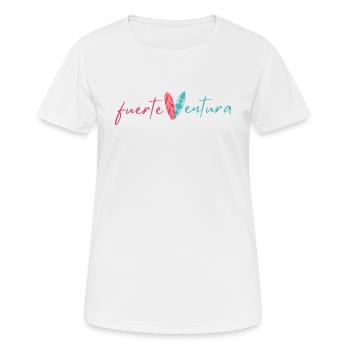 fuerteVentura Surfboard Design (Zweifarbig) - Frauen T-Shirt atmungsaktiv - Weiß - Vorne - AI Model Female 172 dark (172cm)