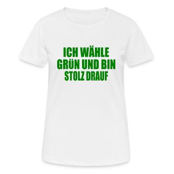 ich wähle grün und bin stolz darauf - Frauen T-Shirt atmungsaktiv - Weiß - Vorne - AI Model Female 172 dark (172cm)