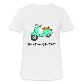 Motorroller - Die mit dem Roller fährt - Frauen T-Shirt atmungsaktiv - Weiß - Vorne - AI Model Female 172 dark (172cm)