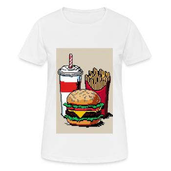 Burger Menu 8 Bit rétro Oldschool Gamer - T-shirt respirant Femme - blanc - Devant - AI Model Female 172 dark (172cm)