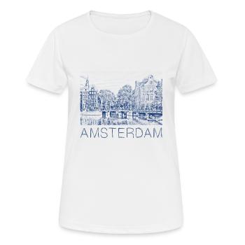 Dessin à la plume Amsterdam - T-shirt respirant Femme - blanc - Devant - AI Model Female 172 dark (172cm)