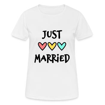JUST MARRIED. VIVE LES MARIES. EVJF - T-shirt respirant Femme - blanc - Devant - AI Model Female 172 dark (172cm)