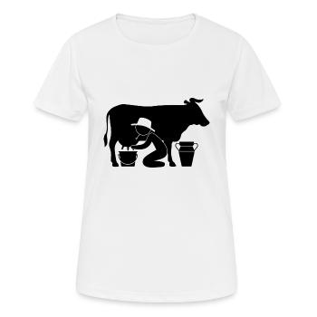 Farmer at milking a cow - Women's Breathable T-Shirt - white - Front - AI Model Female 172 dark (172cm)