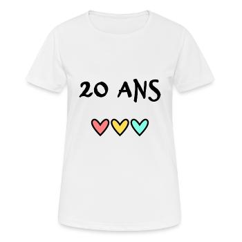 20 ANS. 20e ANNIVERSAIRE. ANNIVERSAIRE 20 ANS. 20 - T-shirt respirant Femme - blanc - Devant - AI Model Female 172 dark (172cm)