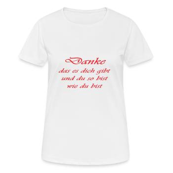 Danke - Frauen T-Shirt atmungsaktiv - Weiß - Vorne - AI Model Female 172 dark (172cm)