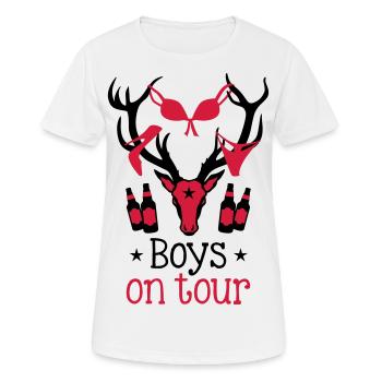 60 Macho Hirsch Geweih Boys on Tour Deer Männer - Frauen T-Shirt atmungsaktiv - Weiß - Vorne - AI Model Female 172 dark (172cm)
