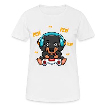 Dackel Dachshund Teckel zockt spielt Videospiel - Frauen T-Shirt atmungsaktiv - Weiß - Vorne - AI Model Female 172 dark (172cm)