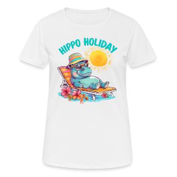Hippo Holiday - Hippopotame cool sur une chaise longue - T-shirt respirant Femme - blanc - Devant - AI Model Female 172 dark (172cm)
