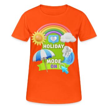 Urlaub, Holiday-Mode-On lustiger Spruch, 3D Design - Frauen T-Shirt atmungsaktiv - Neonorange - Vorne - AI Model Female 172 dark (172cm)