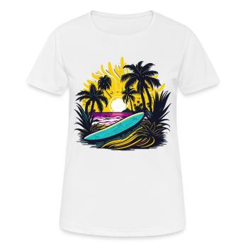 Summer Sun Palm Beach Island Surfboard - Women's Breathable T-Shirt - white - Front - AI Model Female 172 dark (172cm)