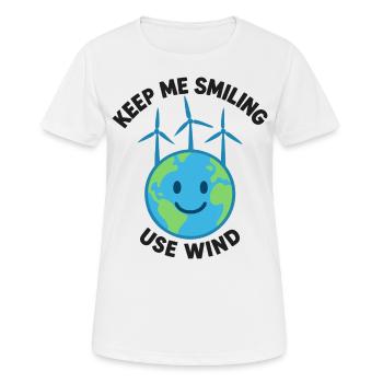 Lächelnde Erde dank Windkraft – Für eine saubere Z - Frauen T-Shirt atmungsaktiv - Weiß - Vorne - AI Model Female 172 dark (172cm)