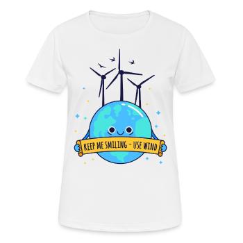 Lächelnde Erde dank Windkraft – Für eine saubere Z - Frauen T-Shirt atmungsaktiv - Weiß - Vorne - AI Model Female 172 dark (172cm)