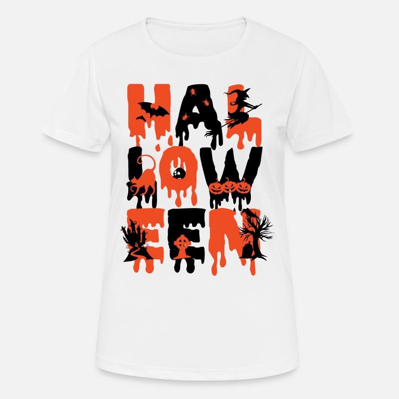 Halloween Witch, Bat, Pumpkin, Cat, Graveyard - Women's Breathable T-Shirt - white