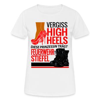 Prinzessin Frau Feuerwehr Stiefel High Heels - Frauen T-Shirt atmungsaktiv - Weiß - Vorne - AI Model Female 172 dark (172cm)