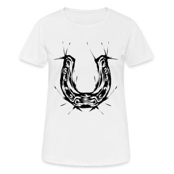 Cheval cavalier en fer à cheval - T-shirt respirant Femme - blanc - Devant - AI Model Female 172 dark (172cm)