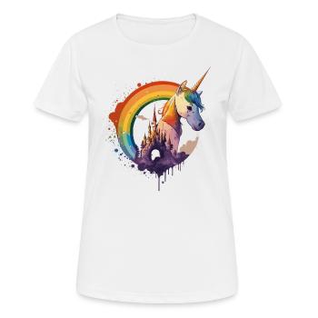 Licorne dans l’arc-en-ciel avec cadenas - T-shirt respirant Femme - blanc - Devant - AI Model Female 172 dark (172cm)