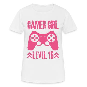 Gamer fille Niveau 16 Anniversaire - T-shirt respirant Femme - blanc - Devant - AI Model Female 172 dark (172cm)