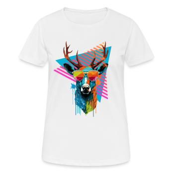 Deer with sunglasses 80s style - Women's Breathable T-Shirt - white - Front - AI Model Female 172 dark (172cm)