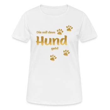 CELUI QUI A LE CHIEN DEVIENT GOLD EDITION - T-shirt respirant Femme - blanc - Devant - AI Model Female 172 dark (172cm)