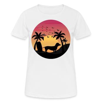 Teckel Propriétaire Plage Coucher de Soleil Palmiers - T-shirt respirant Femme - blanc - Devant - AI Model Female 172 dark (172cm)