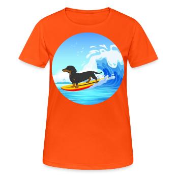 Teckel Propriétaire Beach Dog Surfing Surfboard Surfer - T-shirt respirant Femme - orange néon - Devant - AI Model Female 172 dark (172cm)