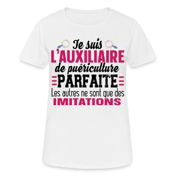 Auxiliaire de puériculture Puéricultrice Métier - T-shirt respirant Femme - blanc - Devant - AI Model Female 172 dark (172cm)