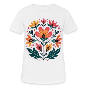 Otomi Blumenmuster Kulturelle Kunst - Frauen T-Shirt atmungsaktiv - Weiß - Vorne - AI Model Female 172 dark (172cm)