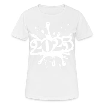 2025 klecks - Frauen T-Shirt atmungsaktiv - Weiß - Vorne - AI Model Female 172 dark (172cm)