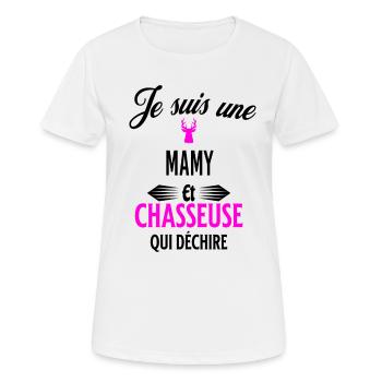 je suis chasseuse qui déchire et mamy - T-shirt respirant Femme - blanc - Devant - AI Model Female 172 dark (172cm)